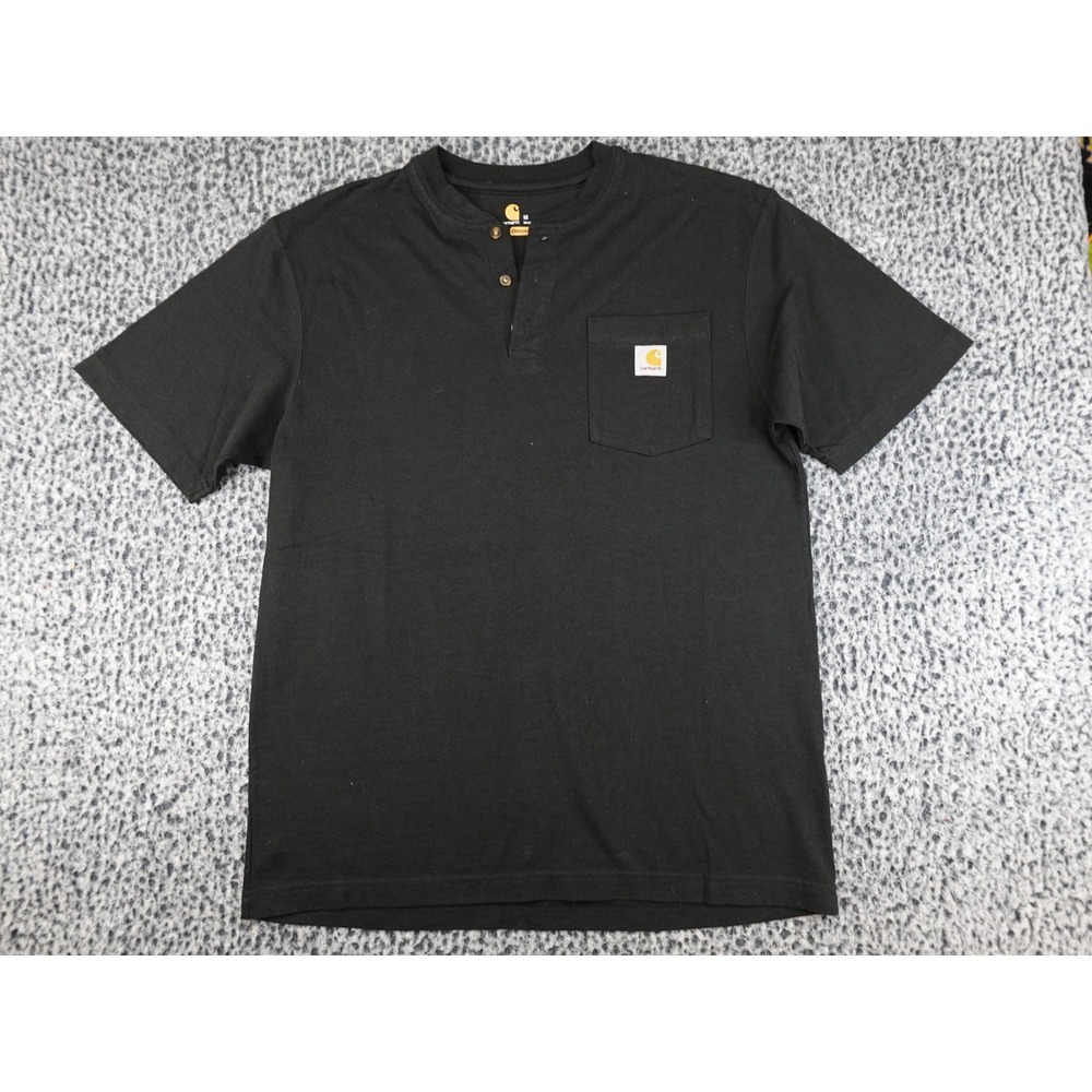 Carhartt Henley Shirt Mens Medium Black K84 Original Fit Workwear Pocket Tee